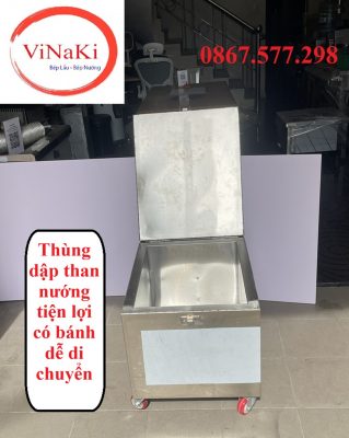 Thùng dập than nướng tiện lợi có bánh dễ di chuyển